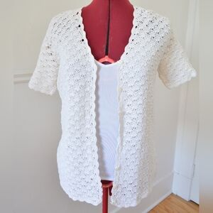 Elegant White Crochet Sweater - Medium